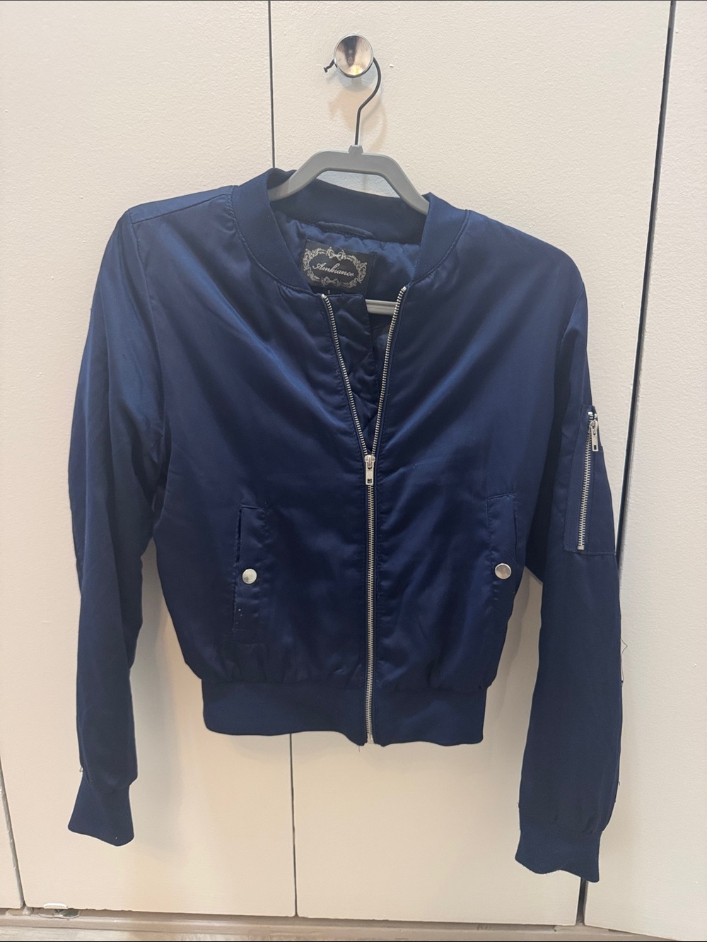 Navy Padded Bomber Jacket - Women's Zip Front Jacket